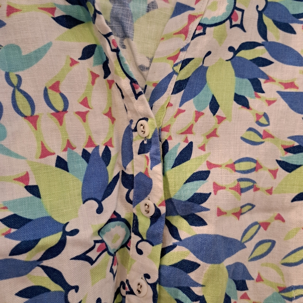 JM collection 100% Linen floral top shirt button down size 12 - Picture 7 of 15